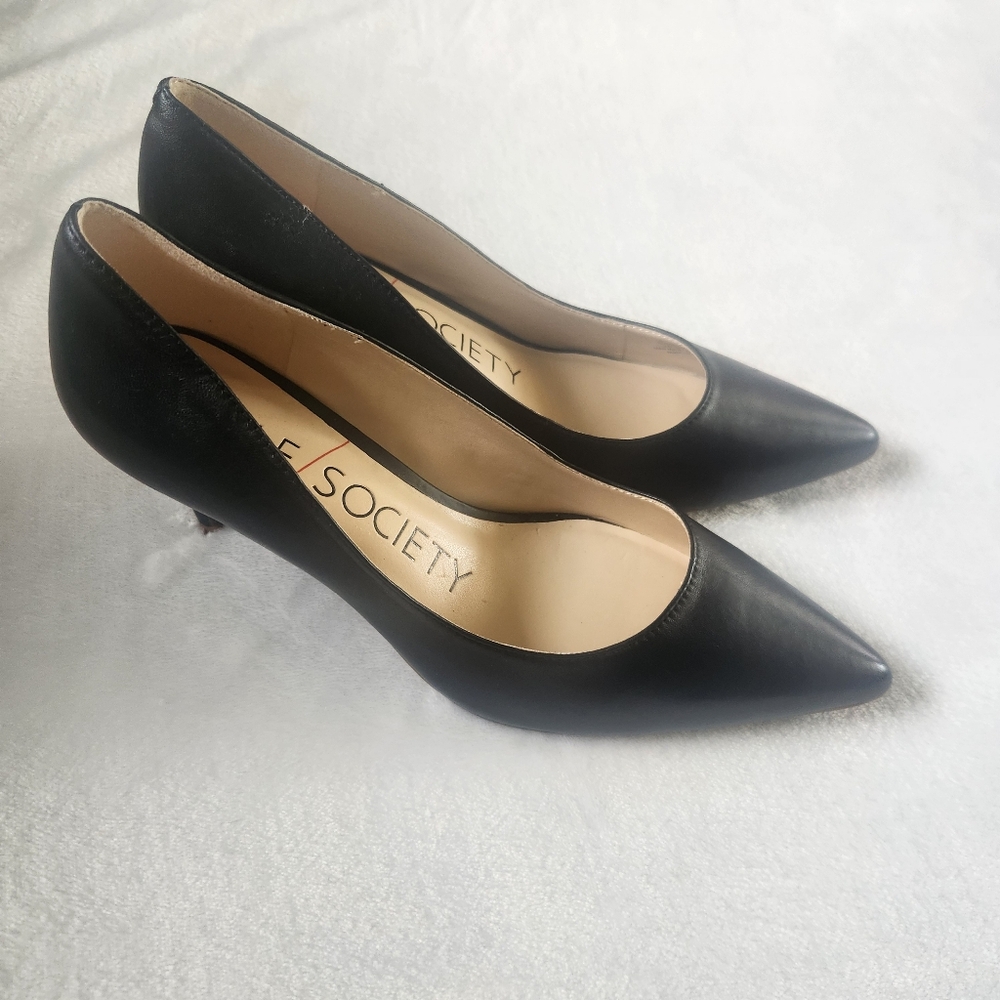 Sole Society Elverna Pump Women 8.5 Black Leather Stiletto Heel Pointed Toe NWOT